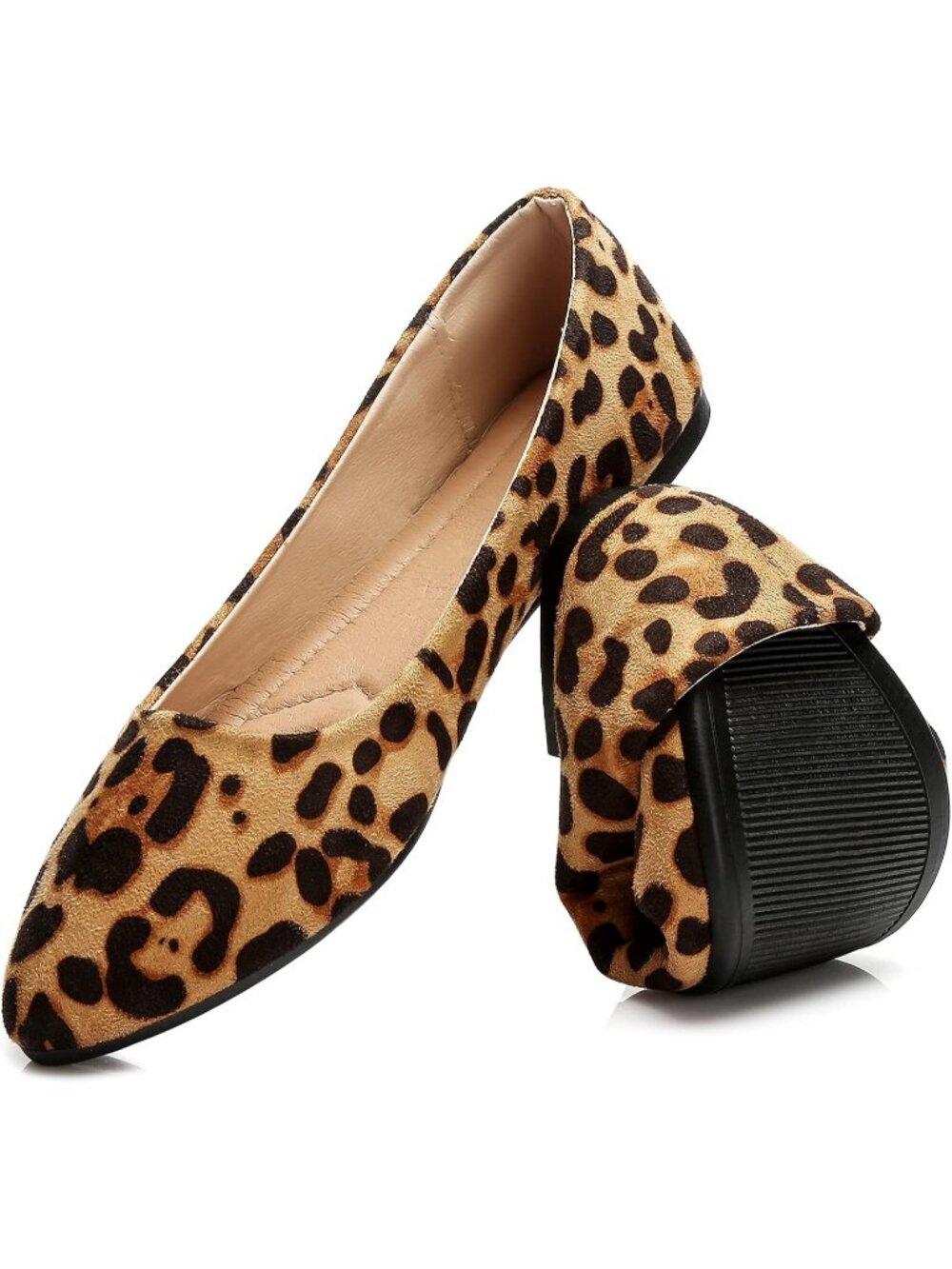 Women’s Leopard Flat Comfortable Suede Pointed Toe Slip Casual Ballet Flat Shoes